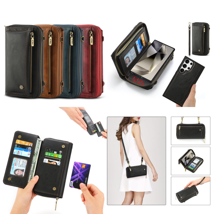 For Samsung Galaxy S24+ 5G Crossbody Multi-functional Zipper Wallet Leather Phone Case(Brown) - Galaxy S24+ 5G Cases by PMC Jewellery | Online Shopping South Africa | PMC Jewellery | Buy Now Pay Later Mobicred