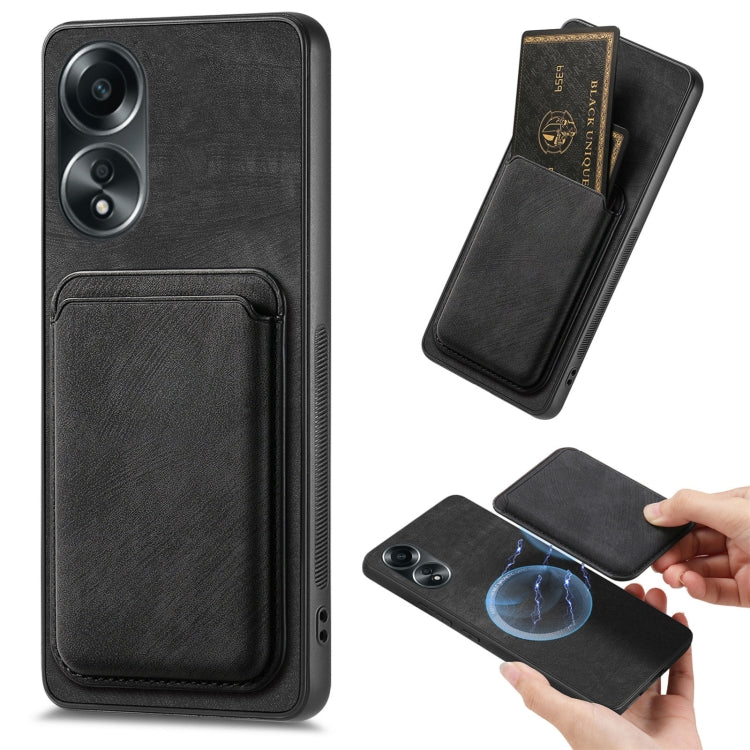 For OPPO A58 4G Retro Leather Card Bag Magnetic Phone Case(Black) - OPPO Cases by PMC TechLife | Online Shopping South Africa | PMC TechLife | Buy Now Pay Later Mobicred