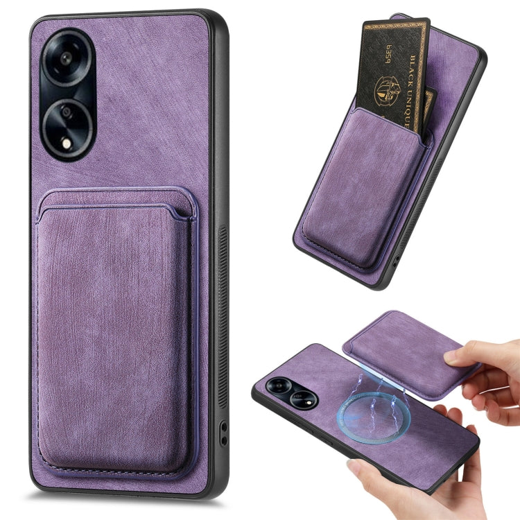 For OPPO A1 5G Retro Leather Card Bag Magnetic Phone Case(Purple) - OPPO Cases by PMC TechLife | Online Shopping South Africa | PMC TechLife | Buy Now Pay Later Mobicred