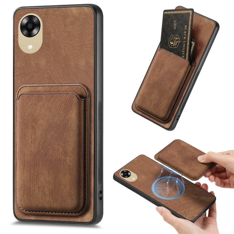 For OPPO A17K Retro Leather Card Bag Magnetic Phone Case(Brown) - OPPO Cases by PMC TechLife | Online Shopping South Africa | PMC TechLife | Buy Now Pay Later Mobicred
