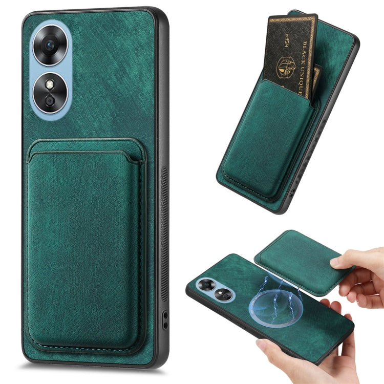 For OPPO A17 Retro Leather Card Bag Magnetic Phone Case(Green) - OPPO Cases by PMC TechLife | Online Shopping South Africa | PMC TechLife | Buy Now Pay Later Mobicred