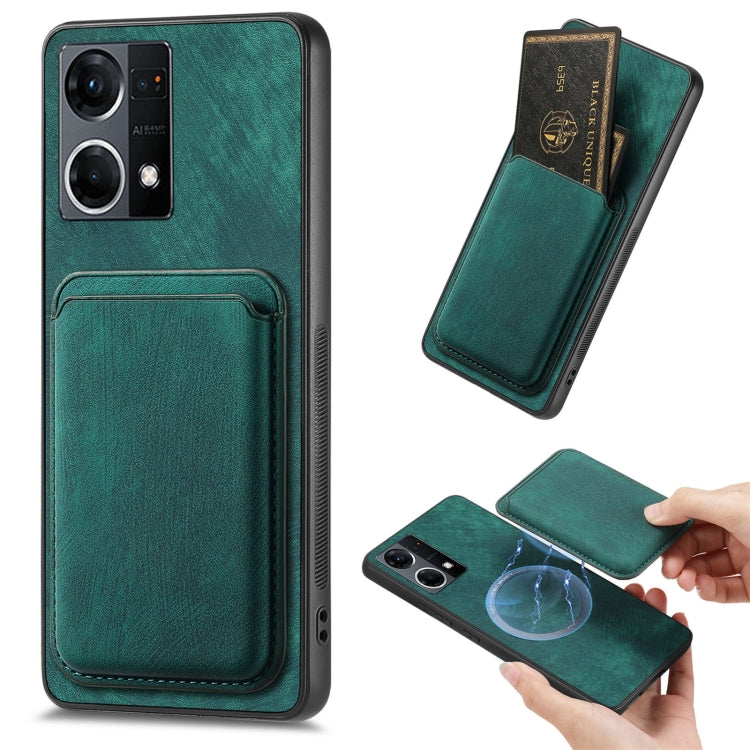 For OPPO Reno7 4G Retro Leather Card Bag Magnetic Phone Case(Green) - OPPO Cases by PMC TechLife | Online Shopping South Africa | PMC TechLife | Buy Now Pay Later Mobicred