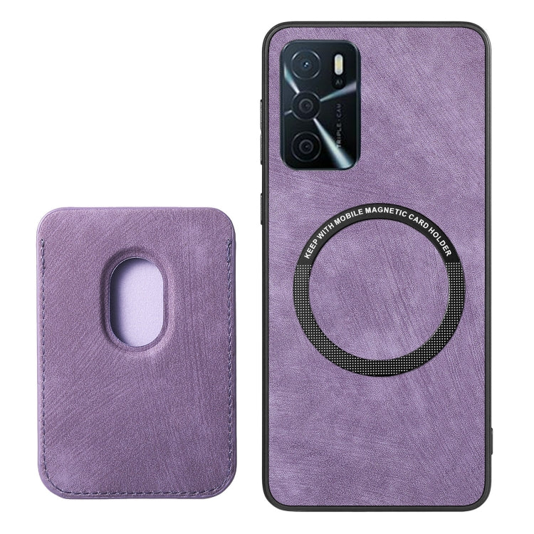 For OPPO Reno7 4G Retro Leather Card Bag Magnetic Phone Case(Purple) - OPPO Cases by PMC TechLife | Online Shopping South Africa | PMC TechLife | Buy Now Pay Later Mobicred