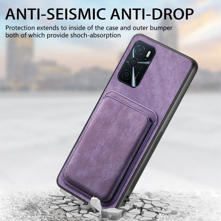 For OPPO Reno7 4G Retro Leather Card Bag Magnetic Phone Case(Purple) - OPPO Cases by PMC TechLife | Online Shopping South Africa | PMC TechLife | Buy Now Pay Later Mobicred