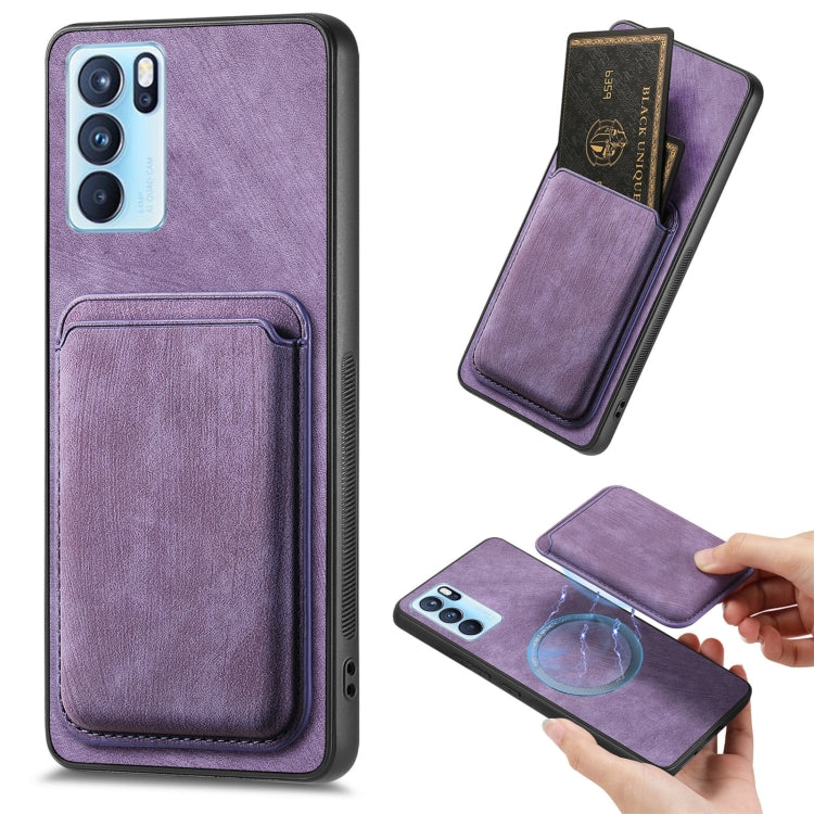For OPPO Reno6 Pro 5G Retro Leather Card Bag Magnetic Phone Case(Purple) - free shipping - PMC TechLife - Order now!