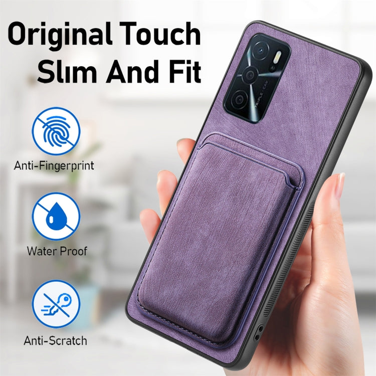 For OPPO F19 Pro+ Retro Leather Card Bag Magnetic Phone Case(Purple) - OPPO Cases by PMC TechLife | Online Shopping South Africa | PMC TechLife | Buy Now Pay Later Mobicred