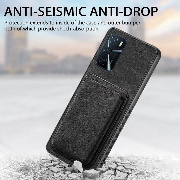 For OPPO A78 5G / A58 5G Retro Leather Card Bag Magnetic Phone Case(Black) - OPPO Cases by PMC TechLife | Online Shopping South Africa | PMC TechLife | Buy Now Pay Later Mobicred