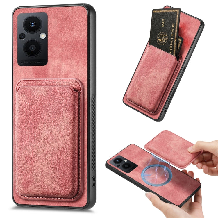 For OPPO Reno7 Z 5G/F21 Pro 5G Retro Leather Card Bag Magnetic Phone Case(Pink) - OPPO Cases by PMC TechLife | Online Shopping South Africa | PMC TechLife | Buy Now Pay Later Mobicred