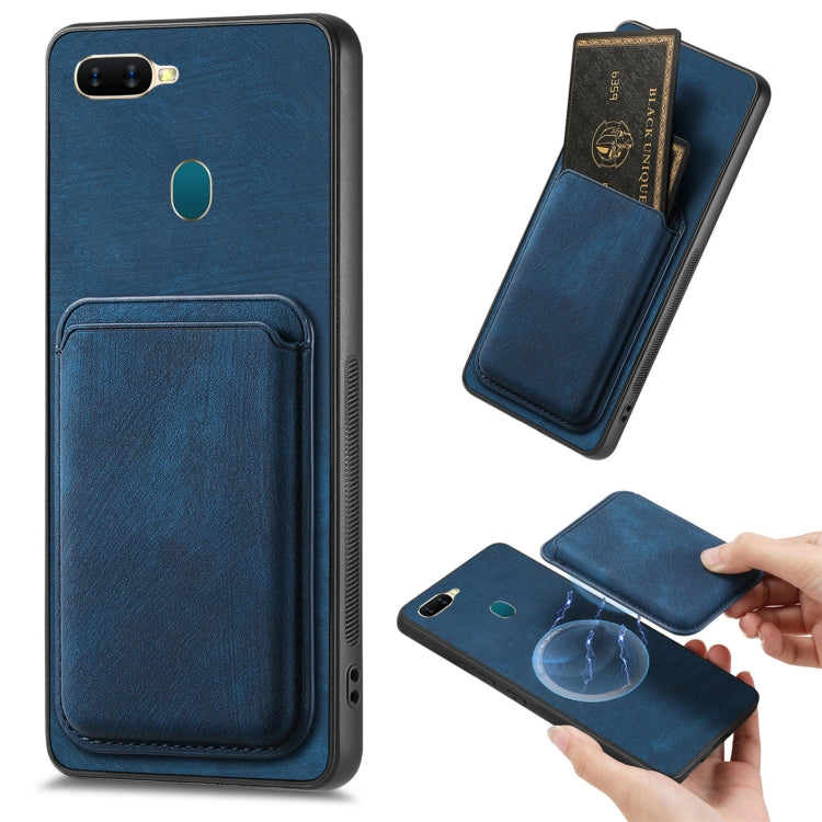 For OPPO A7/A12 Retro Leather Card Bag Magnetic Phone Case(Blue) - OPPO Cases by PMC TechLife | Online Shopping South Africa | PMC TechLife | Buy Now Pay Later Mobicred