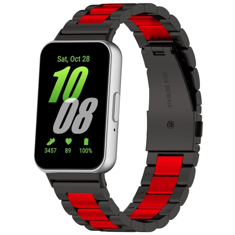 For Samsung Galaxy Fit 3 SM-R390 Three Bead Stainless Steel Metal Watch Band(Black+Red) - Watch Bands by PMC TechLife | Online Shopping South Africa | PMC TechLife