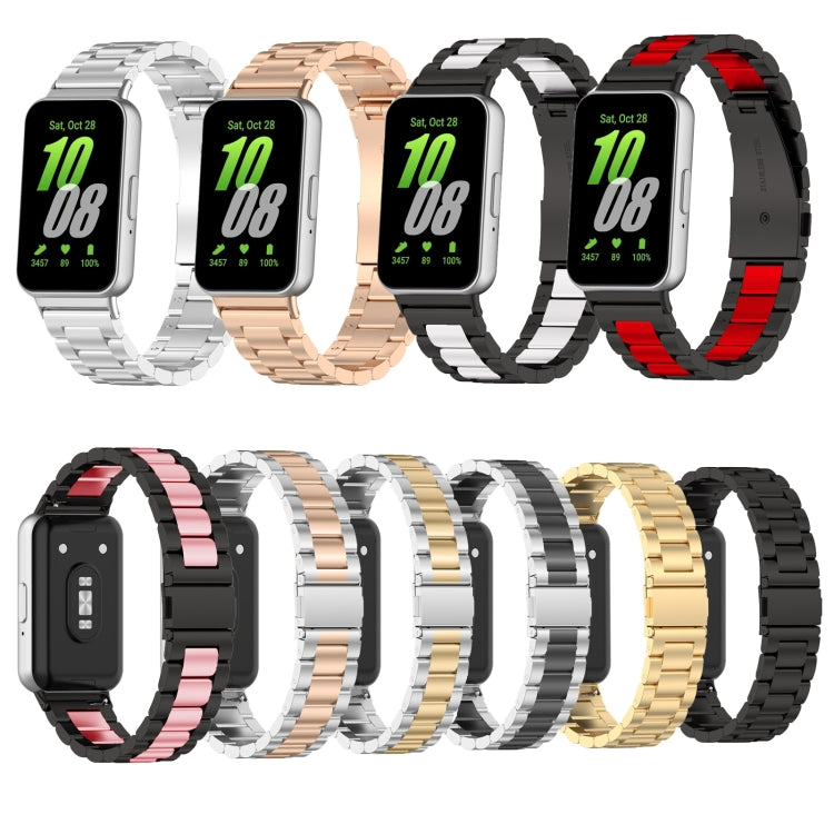 For Samsung Galaxy Fit 3 SM-R390 Three Bead Stainless Steel Metal Watch Band(Black+Silver) - Watch Bands by PMC TechLife | Online Shopping South Africa | PMC TechLife
