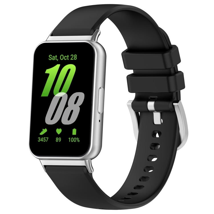 For Samsung Galaxy Fit 3 SM-R390 Metal Connector Liquid Glossy Silicone Watch Band(Black) - Watch Bands by PMC TechLife | Online Shopping South Africa | PMC TechLife