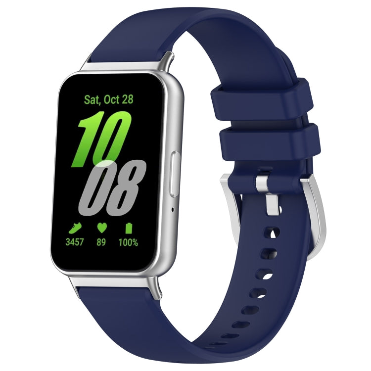 For Samsung Galaxy Fit 3 SM-R390 Metal Connector Liquid Glossy Silicone Watch Band(Dark Blue) - Watch Bands by PMC TechLife | Online Shopping South Africa | PMC TechLife