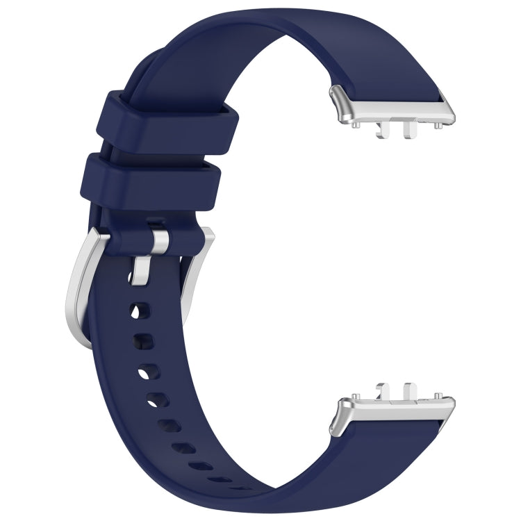 For Samsung Galaxy Fit 3 SM-R390 Metal Connector Liquid Glossy Silicone Watch Band(Dark Blue) - Watch Bands by PMC TechLife | Online Shopping South Africa | PMC TechLife