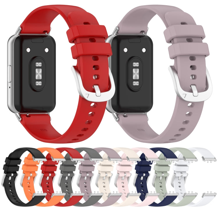 For Samsung Galaxy Fit 3 SM-R390 Metal Connector Liquid Glossy Silicone Watch Band(Light Pink) - Watch Bands by PMC TechLife | Online Shopping South Africa | PMC TechLife