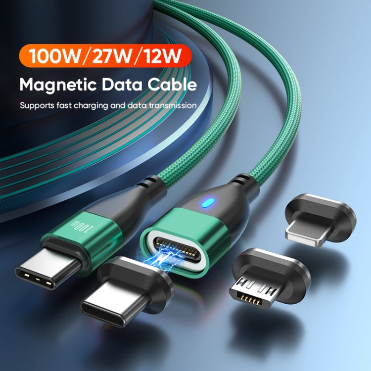 ENKAY 3 in 1 PD100W Type-C to Type-C / 8 Pin / Micro USB Magnetic Fast Charging Cable, Cable Length:1m(Green) - free shipping - PMC Jewellery - Order now!