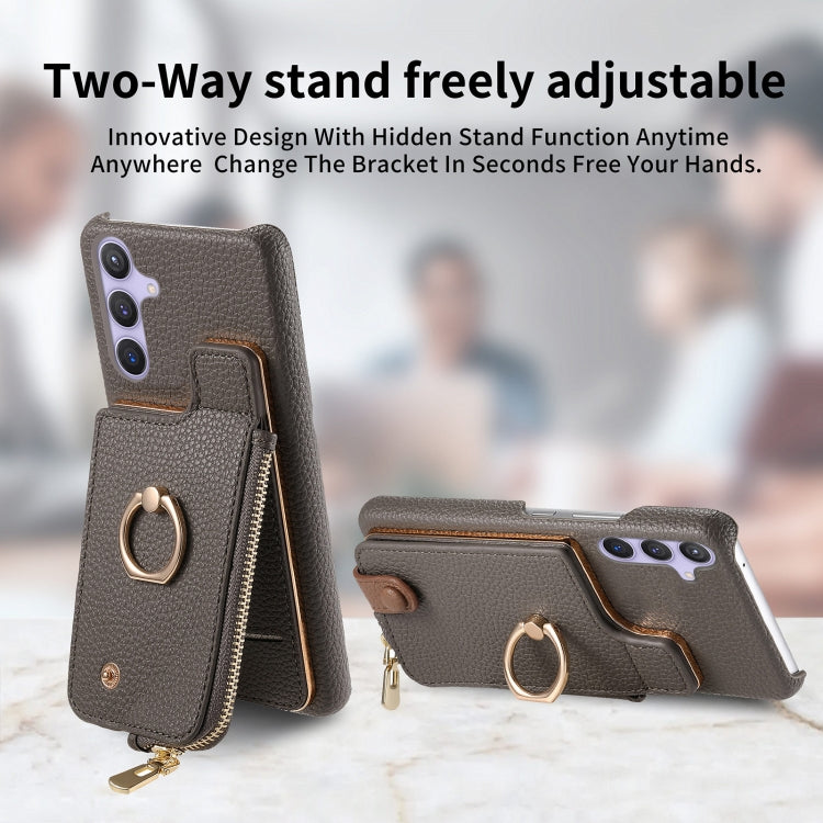 For Samsung Galaxy S24 5G Litchi Leather Oil Edge Ring Zipper Wallet Back Phone Case(Grey) - free shipping - PMC Jewellery - Order now!