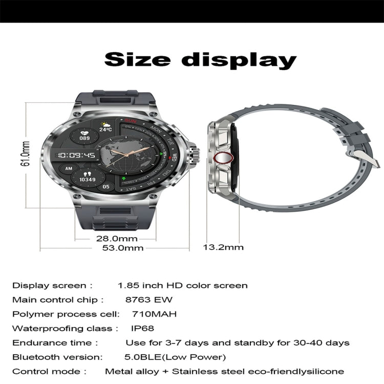 V69 1.85 inch Color Screen Smart Watch, Support Bluetooth Call / Heart Rate / Blood Pressure / Blood Oxygen Monitoring(Silver) - Smart Watches by PMC TechLife | Online Shopping South Africa | PMC TechLife