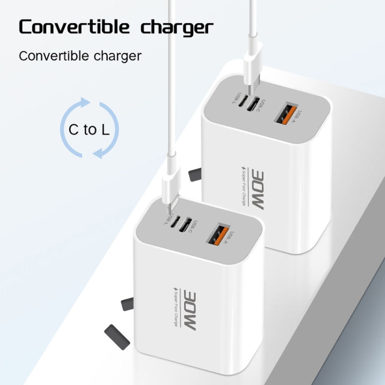 PD30W USB-C / Type-C + 8 Pin + USB Charger with Type-C to 8 Pin Date Cable(EU Plug) - free shipping - PMC Jewellery - Order now!