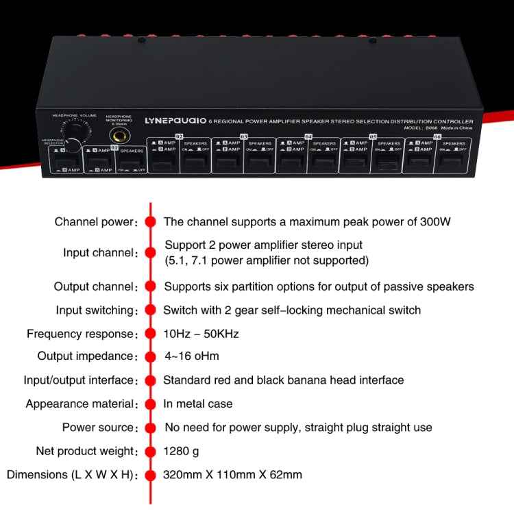 B06 82 In 6 Out Power Amplifier Speaker Selector 6 Region Stereo Speaker Switcher -  by PMC TechLife | Online Shopping South Africa | PMC TechLife | Buy Now Pay Later Mobicred