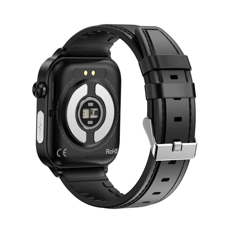 ET570 1.96 inch Color Screen Smart Watch Leather Strap, Support Bluetooth Call / ECG(Black) - Smart Watches by PMC TechLife | Online Shopping South Africa | PMC TechLife
