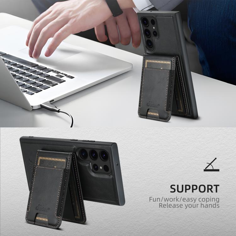 For Samsung Galaxy S25 Ultra 5G Suteni H17 Oil Eax Leather MagSafe Detachable Wallet Phone Case(Black) - Galaxy S25 Ultra 5G Cases by Suteni | Online Shopping South Africa | PMC TechLife | Buy Now Pay Later Mobicred