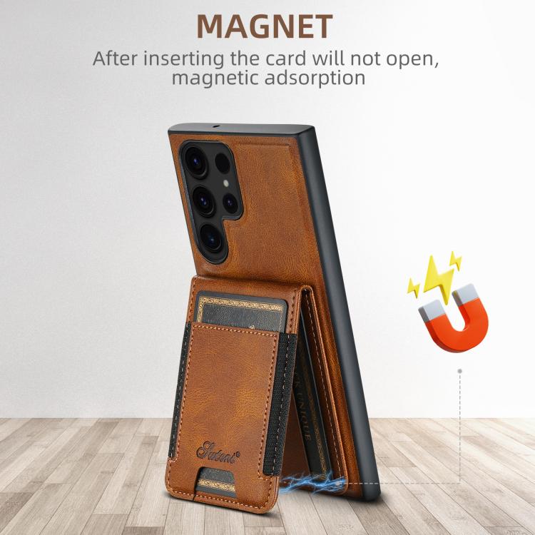 For Samsung Galaxy S25 Ultra 5G Suteni H17 Oil Eax Leather MagSafe Detachable Wallet Phone Case(Brown) - Galaxy S25 Ultra 5G Cases by Suteni | Online Shopping South Africa | PMC TechLife | Buy Now Pay Later Mobicred