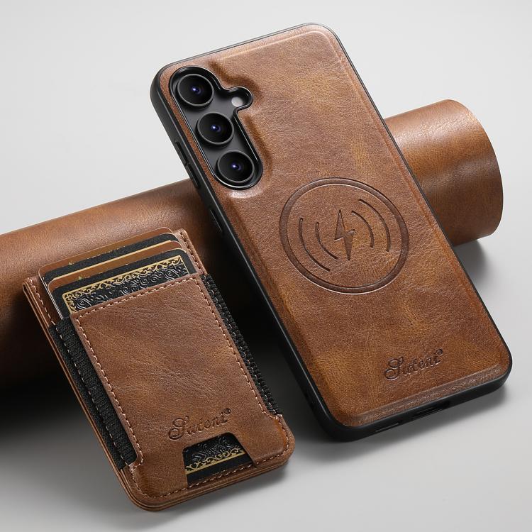 For Samsung Galaxy S25+ 5G Suteni H17 Oil Eax Leather MagSafe Detachable Wallet Phone Case(Brown) - Galaxy S25+ 5G Cases by Suteni | Online Shopping South Africa | PMC TechLife | Buy Now Pay Later Mobicred