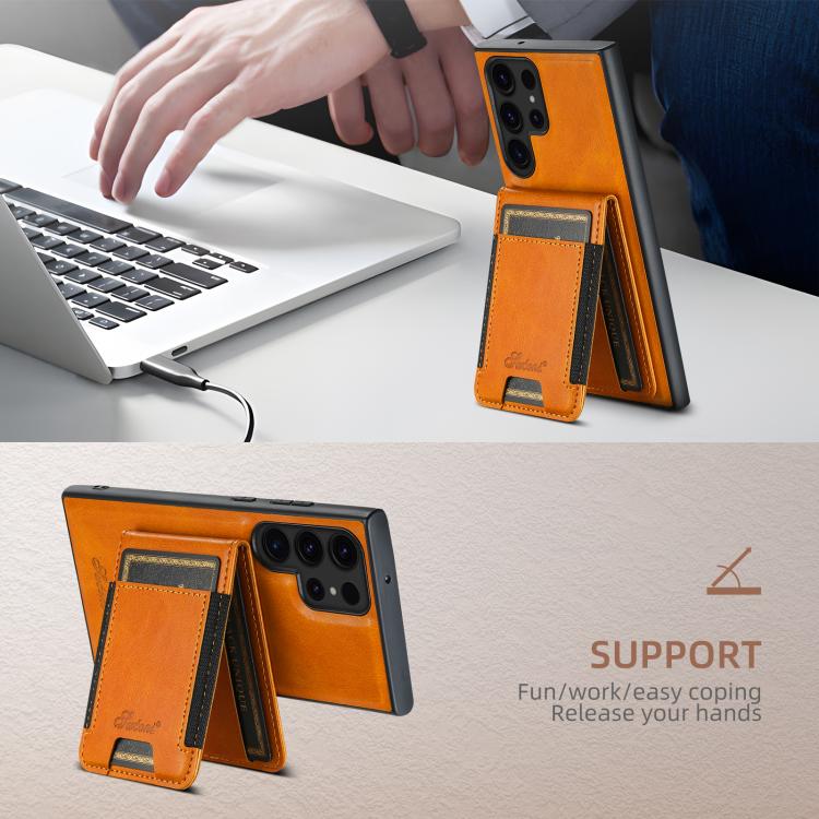 For Samsung Galaxy S25+ 5G Suteni H17 Oil Eax Leather MagSafe Detachable Wallet Phone Case(Khaki) - Galaxy S25+ 5G Cases by Suteni | Online Shopping South Africa | PMC TechLife | Buy Now Pay Later Mobicred