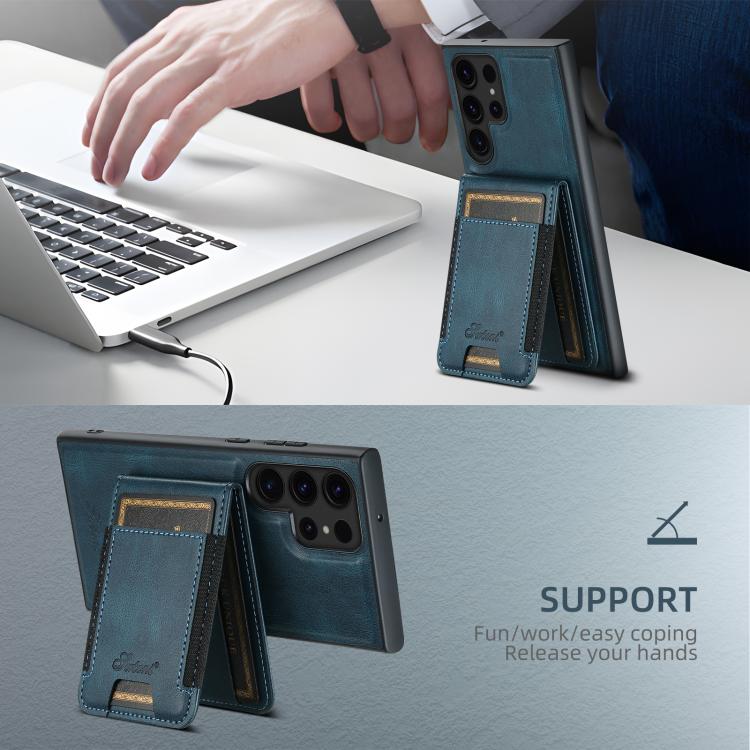 For Samsung Galaxy S25+ 5G Suteni H17 Oil Eax Leather MagSafe Detachable Wallet Phone Case(Blue) - Galaxy S25+ 5G Cases by Suteni | Online Shopping South Africa | PMC TechLife | Buy Now Pay Later Mobicred