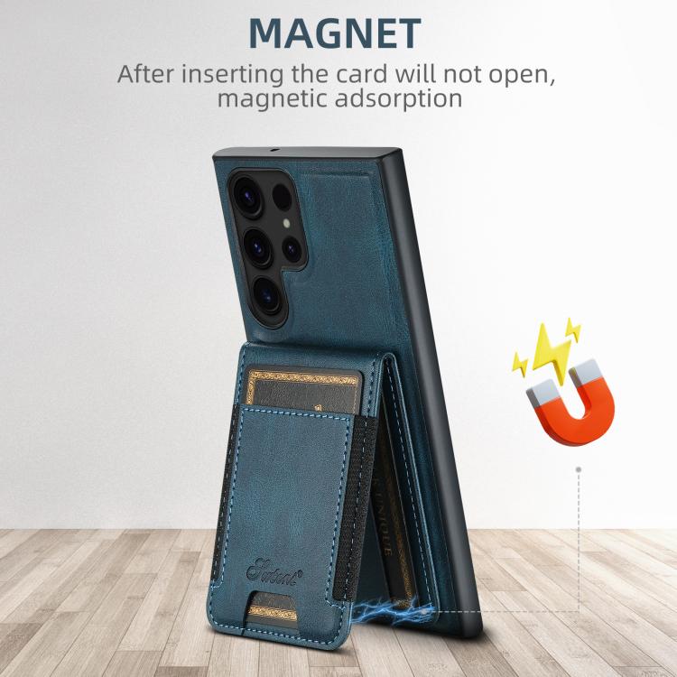 For Samsung Galaxy S25+ 5G Suteni H17 Oil Eax Leather MagSafe Detachable Wallet Phone Case(Blue) - Galaxy S25+ 5G Cases by Suteni | Online Shopping South Africa | PMC TechLife | Buy Now Pay Later Mobicred