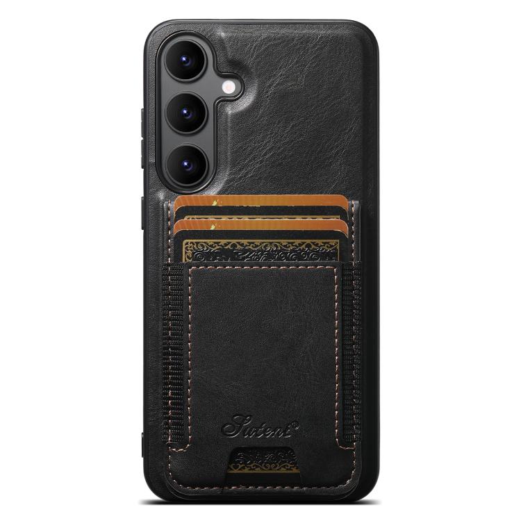 For Samsung Galaxy S25 5G Suteni H17 Oil Eax Leather MagSafe Detachable Wallet Phone Case(Black) - Galaxy S25 5G Cases by Suteni | Online Shopping South Africa | PMC TechLife | Buy Now Pay Later Mobicred