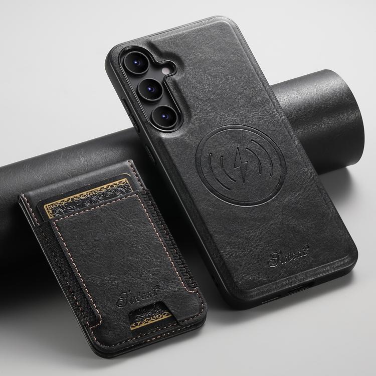 For Samsung Galaxy S25 5G Suteni H17 Oil Eax Leather MagSafe Detachable Wallet Phone Case(Black) - Galaxy S25 5G Cases by Suteni | Online Shopping South Africa | PMC TechLife | Buy Now Pay Later Mobicred