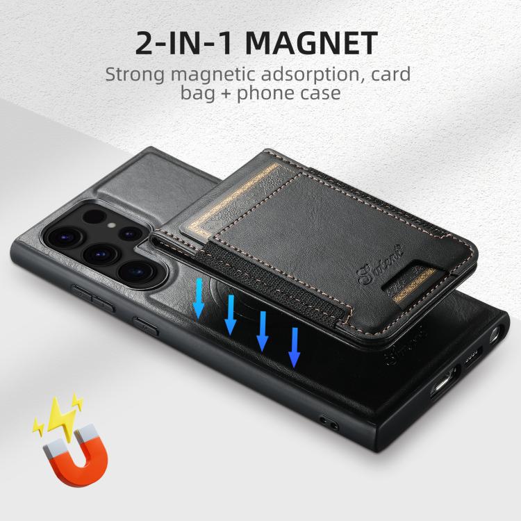 For Samsung Galaxy S25 5G Suteni H17 Oil Eax Leather MagSafe Detachable Wallet Phone Case(Black) - Galaxy S25 5G Cases by Suteni | Online Shopping South Africa | PMC TechLife | Buy Now Pay Later Mobicred