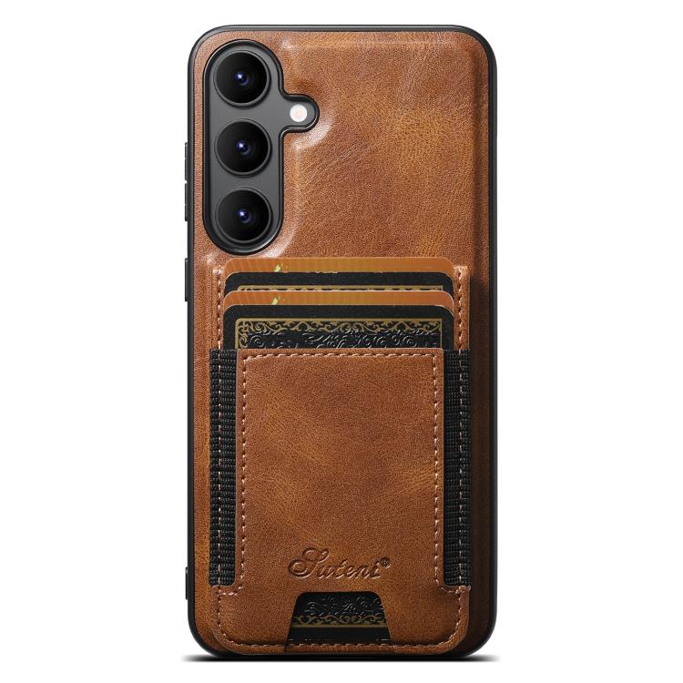 For Samsung Galaxy S25 5G Suteni H17 Oil Eax Leather MagSafe Detachable Wallet Phone Case(Brown) - Galaxy S25 5G Cases by Suteni | Online Shopping South Africa | PMC TechLife | Buy Now Pay Later Mobicred