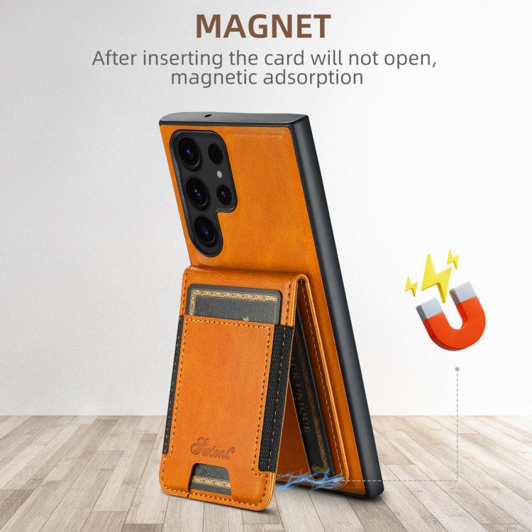 For Samsung Galaxy S25 5G Suteni H17 Oil Eax Leather MagSafe Detachable Wallet Phone Case(Khaki) - Galaxy S25 5G Cases by Suteni | Online Shopping South Africa | PMC TechLife | Buy Now Pay Later Mobicred