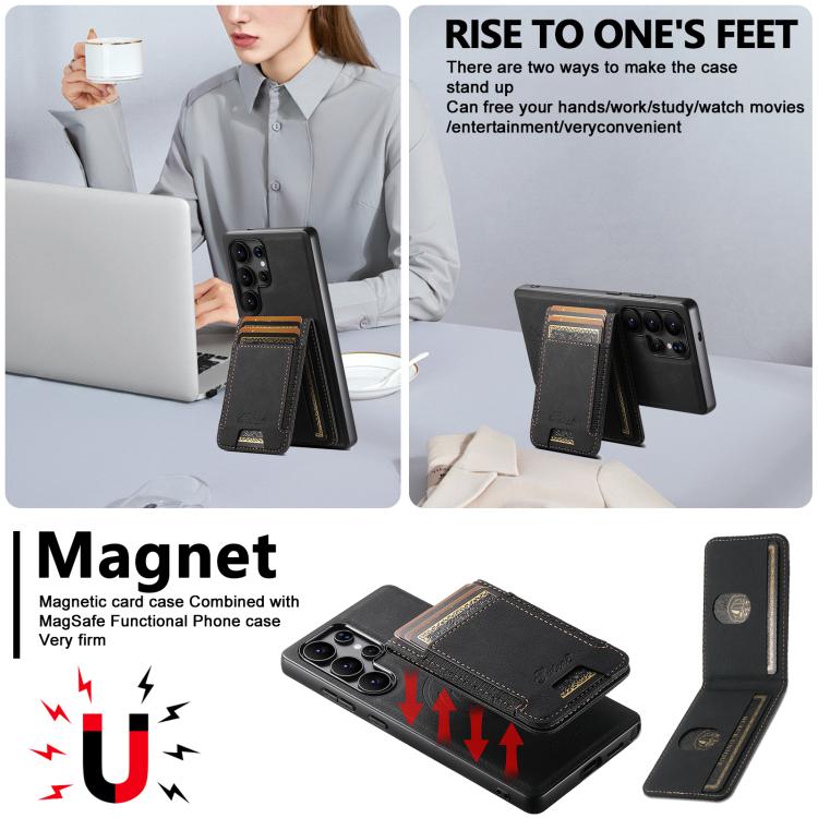 For Samsung Galaxy S25 Ultra 5G Suteni H17 Litchi Texture Leather MagSafe Detachable Wallet Phone Case(Black) - Galaxy S25 Ultra 5G Cases by Suteni | Online Shopping South Africa | PMC TechLife | Buy Now Pay Later Mobicred