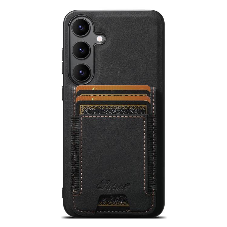 For Samsung Galaxy S25+ 5G Suteni H17 Litchi Texture Leather MagSafe Detachable Wallet Phone Case(Black) - Galaxy S25+ 5G Cases by Suteni | Online Shopping South Africa | PMC TechLife | Buy Now Pay Later Mobicred