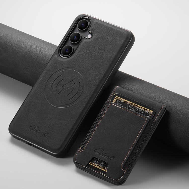 For Samsung Galaxy S25+ 5G Suteni H17 Litchi Texture Leather MagSafe Detachable Wallet Phone Case(Black) - Galaxy S25+ 5G Cases by Suteni | Online Shopping South Africa | PMC TechLife | Buy Now Pay Later Mobicred