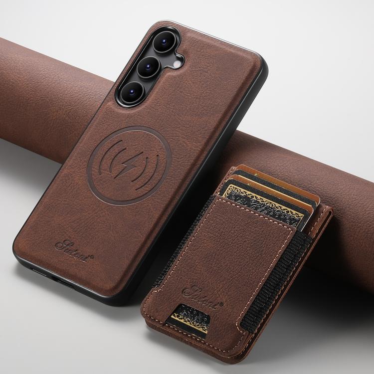 For Samsung Galaxy S25+ 5G Suteni H17 Litchi Texture Leather MagSafe Detachable Wallet Phone Case(Brown) - Galaxy S25+ 5G Cases by Suteni | Online Shopping South Africa | PMC TechLife | Buy Now Pay Later Mobicred