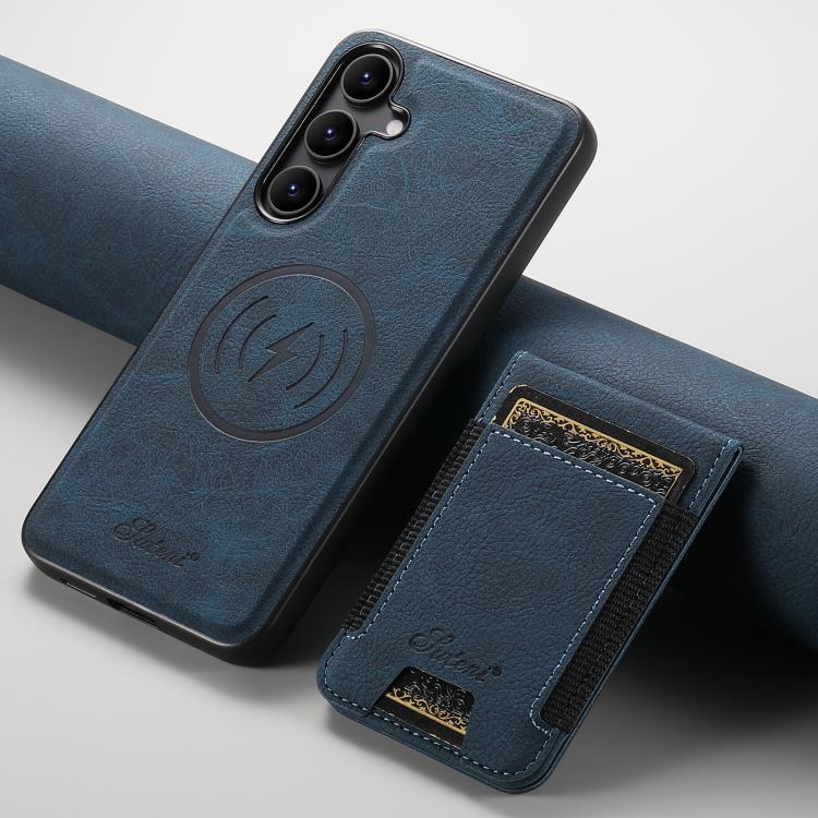 For Samsung Galaxy S25+ 5G Suteni H17 Litchi Texture Leather MagSafe Detachable Wallet Phone Case(Blue) - Galaxy S25+ 5G Cases by Suteni | Online Shopping South Africa | PMC TechLife | Buy Now Pay Later Mobicred
