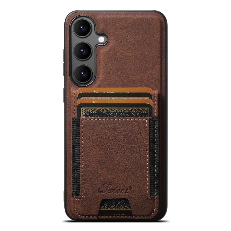 For Samsung Galaxy S25 5G Suteni H17 Litchi Texture Leather MagSafe Detachable Wallet Phone Case(Brown) - Galaxy S25 5G Cases by Suteni | Online Shopping South Africa | PMC TechLife | Buy Now Pay Later Mobicred