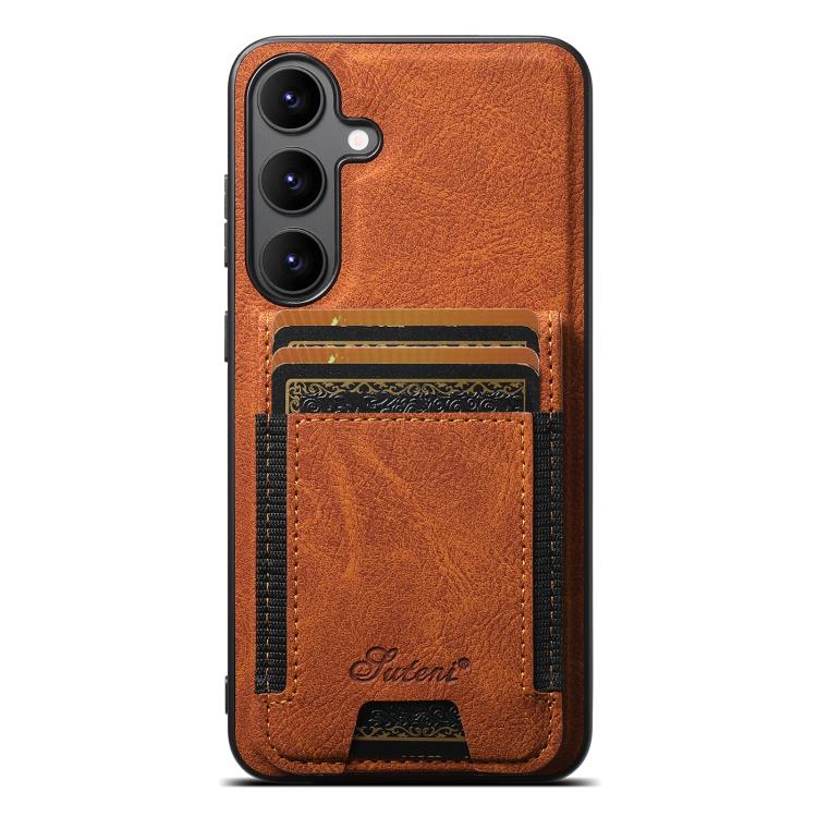 For Samsung Galaxy S25 5G Suteni H17 Litchi Texture Leather MagSafe Detachable Wallet Phone Case(Khaki) - Galaxy S25 5G Cases by Suteni | Online Shopping South Africa | PMC TechLife | Buy Now Pay Later Mobicred