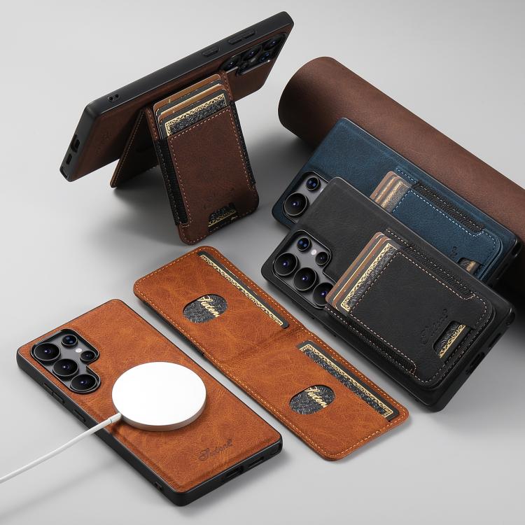 For Samsung Galaxy S25 Ultra 5G Suteni H17 Litchi Texture Leather MagSafe Detachable Wallet Phone Case(Black) - Galaxy S25 Ultra 5G Cases by Suteni | Online Shopping South Africa | PMC TechLife | Buy Now Pay Later Mobicred