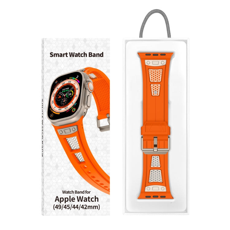 For Apple Watch SE 2023 44mm Breathable Stainless Steel Mesh TPU Watch Band(Orange Titanium) - Watch Bands by PMC TechLife | Online Shopping South Africa | PMC TechLife