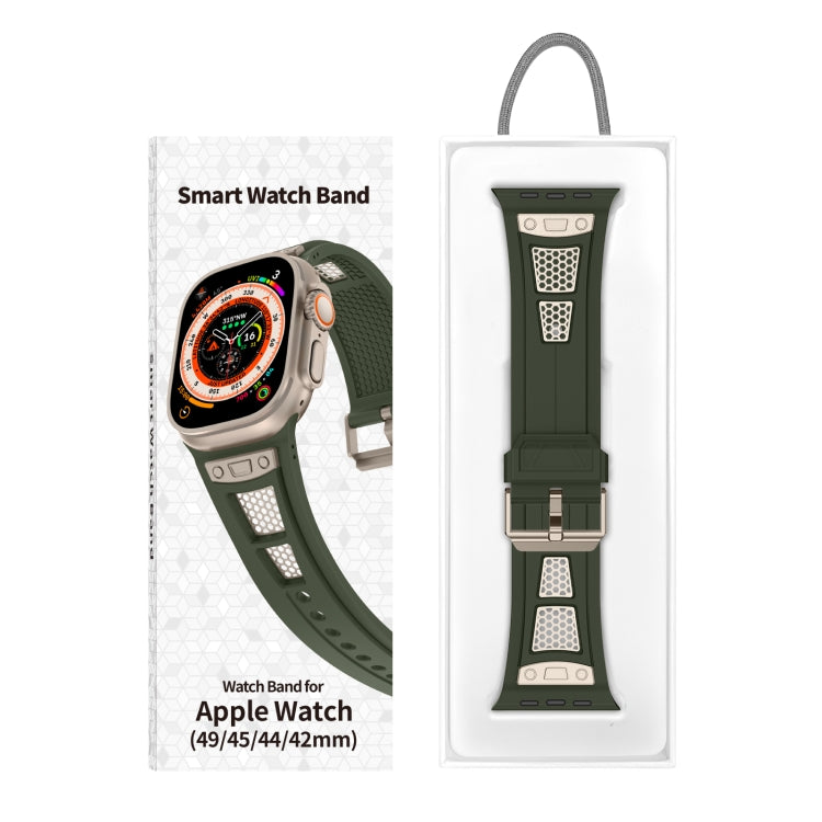 For Apple Watch Ultra 2 49mm Breathable Stainless Steel Mesh TPU Watch Band(Green Titanium) - Watch Bands by PMC TechLife | Online Shopping South Africa | PMC TechLife
