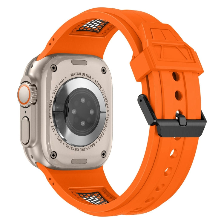 For  Apple Watch Series 9 45mm Breathable Stainless Steel Mesh TPU Watch Band(Orange Black) - free shipping - PMC TechLife - Order now!