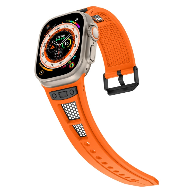 For  Apple Watch Series 9 45mm Breathable Stainless Steel Mesh TPU Watch Band(Orange Black) - free shipping - PMC TechLife - Order now!