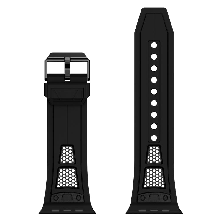 For Apple Watch Ultra 49mm Breathable Stainless Steel Mesh TPU Watch Band(Black Black) - Watch Bands by PMC TechLife | Online Shopping South Africa | PMC TechLife
