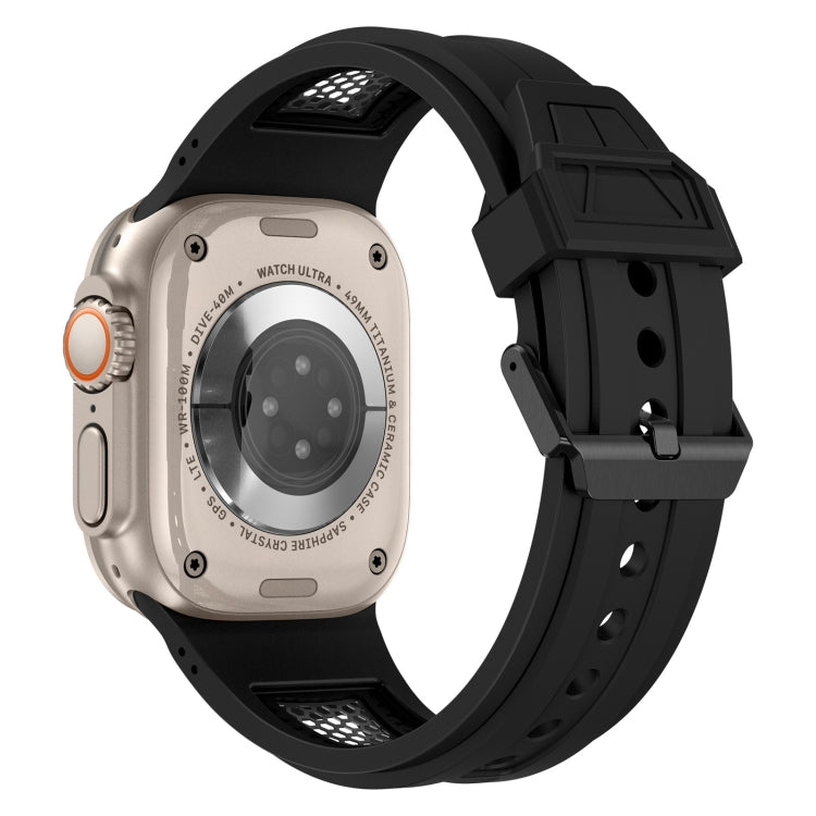 For Apple Watch Series 7 45mm Breathable Stainless Steel Mesh TPU Watch Band(Black Black) - Watch Bands by PMC TechLife | Online Shopping South Africa | PMC TechLife